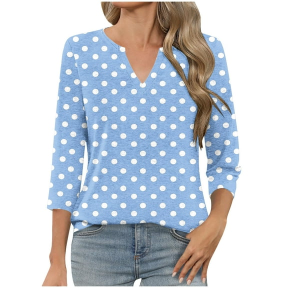 T-Shirts for Women 3/4 Sleeve V-Neck Circle Printed Casual Dressy Tunic Tops Laides T-Shirts