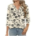 thumbnail image 1 of T-Shirts for Women 3/4 Sleeve V-Neck Floral Printed Casual Dressy Tunic Tops Laides T-Shirts, 1 of 6