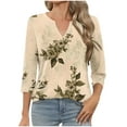 thumbnail image 1 of T-Shirts for Women 3/4 Sleeve V-Neck Floral Printed Casual Dressy Tunic Tops Laides T-Shirts, 1 of 6