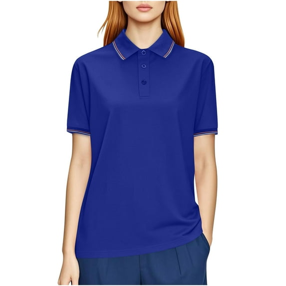 T Shirts for Women 3-Button Short Sleeve Collared Tops Quick Dry Tee Lightweight Moisture Wicking Blouses (2XL, Blue)