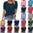 thumbnail image 1 of T Shirts for Women Basic Folded Short Sleeve Elastic Cuffs Round Neck Loose Tops Spring and Summer Crew Neck Tee Women's Top, 1 of 7