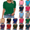 thumbnail image 1 of T Shirts for Women Basic Folded Short Sleeve Elastic Cuffs Round Neck Loose Tops Spring and Summer Crew Neck Tee Women's Top, 1 of 8