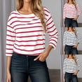 thumbnail image 1 of T Shirts for Women Basic Y2K 3/4 Sleeve Crewneck Striped Tops Fashion Trendy Casual Summer Tees 2026s, 1 of 7