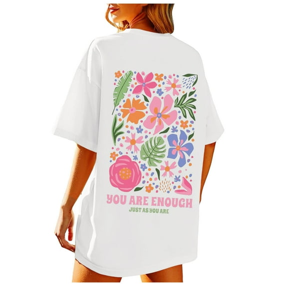 T Shirts for Women Beach Oversized Graphic Vintage Baggy Tees Summer Vacation Womens Summer Tops White L