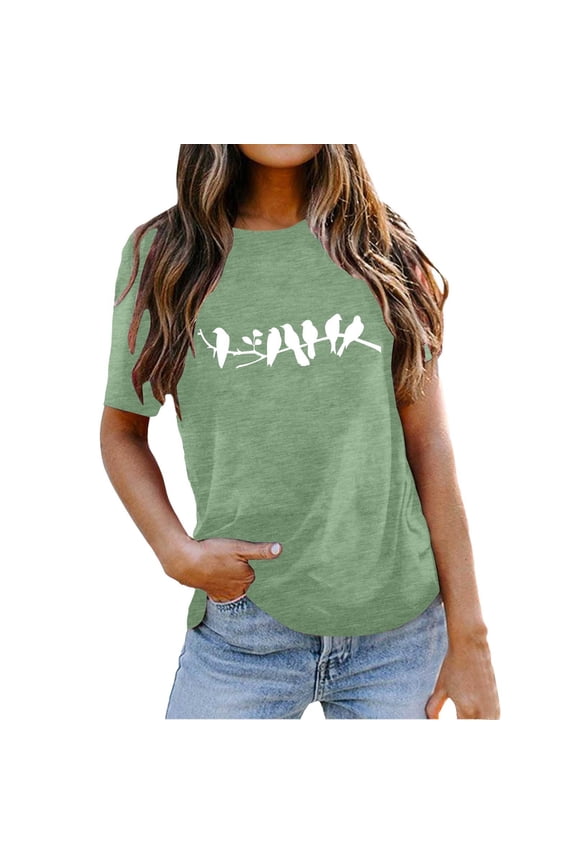 T Shirts for Women Boho Style Leaf Graphic Print Crewneck Short Sleeve Tops Casual Fashion Tees for Weekend