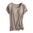 thumbnail image 1 of T Shirts for Women Built In Bra Padded Active Short Sleeves Soft Pajama Casual Workout Shirts Womens Tops Khaki M, 1 of 5