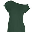 thumbnail image 1 of T Shirts for Women Casual Off Shoulder Solid Color Irregular Top Short Sleeve Comfortable Fashion T Shirt, 1 of 5