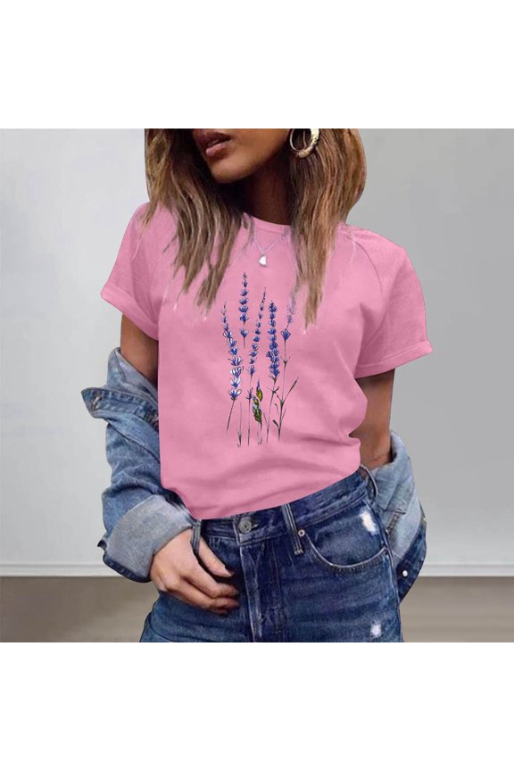 T Shirts for Women Casual Short Sleeve T Shirt with Unique Personality Theme Daily Wear Leisure Womens Tops Trendy Pink M