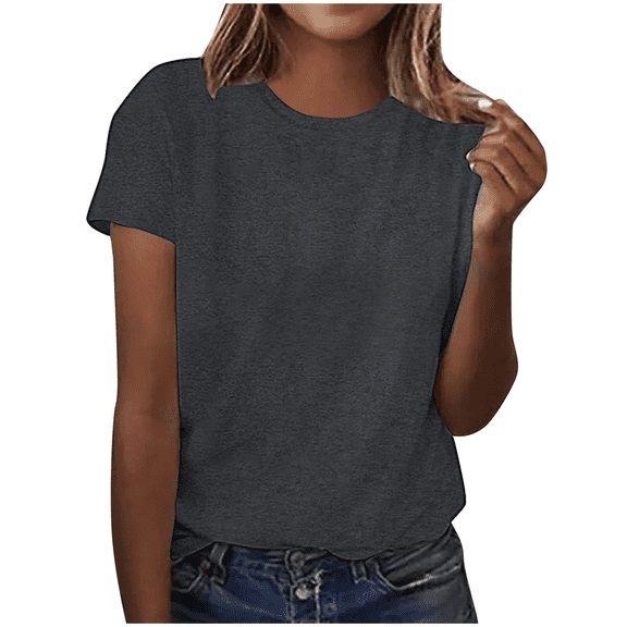 T Shirts for Women Casual Summer Dressy Short Sleeve Crew Neck Plain Tops Tee Women Blouses Clothes Solid Color Loose Fashion Shirts