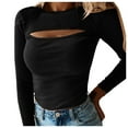 thumbnail image 1 of T Shirts for Women Casual Tops Autumn Chest Cutout Long Sleeved Ribbed Tee Shirt Top, 1 of 5