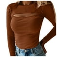 thumbnail image 1 of T Shirts for Women Casual Tops Autumn Chest Cutout Long Sleeved Ribbed Tee Shirt Top, 1 of 5