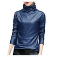thumbnail image 1 of T Shirts for Women Casual Tops Basic Leather Solid Turtleneck Long Sleeve Blouse Tee Shirt Top, 1 of 6