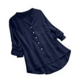 thumbnail image 1 of T Shirts for Women Casual Tops Cotton Linen Blouses Long Sleeve Button Down Tee Shirt Top, 1 of 3