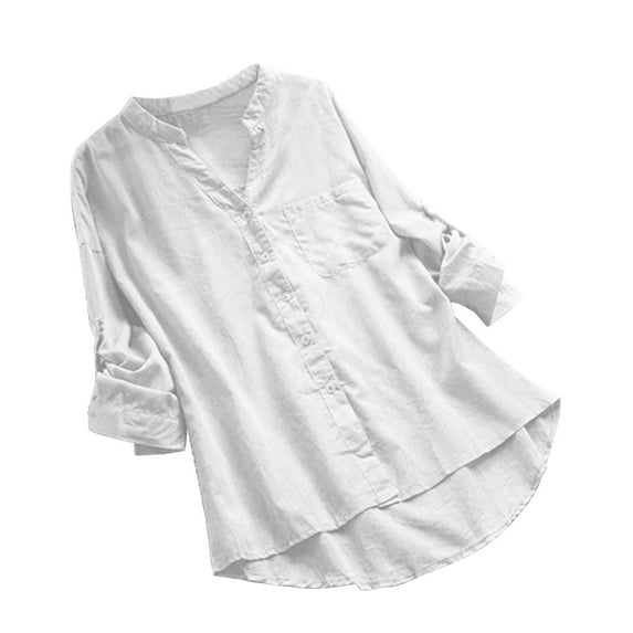 T Shirts for Women Casual Tops Cotton Linen Blouses Long Sleeve Button Down Tee Shirt Top