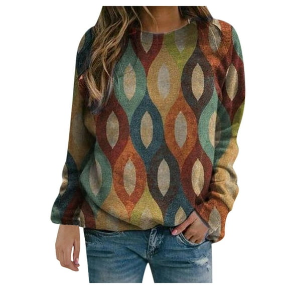 T Shirts for Women Casual Tops Print Sweatshirts Thermal Crewneck Long Sleeve Loose Com Tee Shirt Top