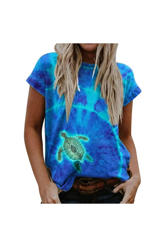 T Shirts for Women Casual Tops Sea Turtle Printed Short Sleeve Loose Beach Fit Tee Shirt Top