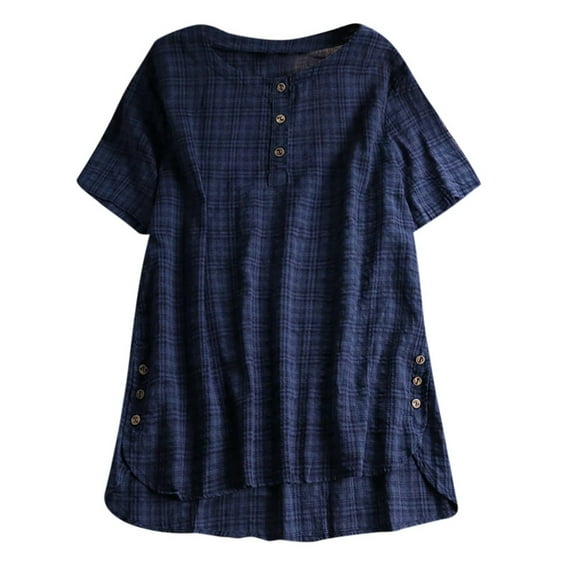 T Shirts for Women Casual Tops Short Sleeve Kaftan Baggy Button Cotton Solid Tunic Blouse Tee Shirt Top