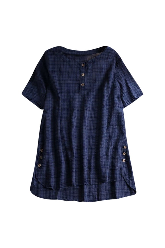 T Shirts for Women Casual Tops Short Sleeve Kaftan Baggy Button Cotton Solid Tunic Blouse Tee Shirt Top