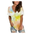 thumbnail image 1 of T Shirts for Women Casual Tops V-neck Tie-dye Short Sleeved Pullover Tee Shirt Top, 1 of 7