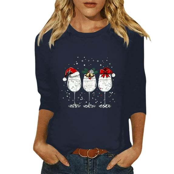 T-Shirts for Women Christmas Casual Crewneck Short Sleeve Print Holiday Festive With Fit Soft Party Blouse Tops