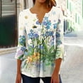 thumbnail image 1 of T Shirts for Women Clearance $5 Pleated 3/4 Sleeve Tunic Tops Floral Dressy Blouse Summer New Arrivals White M, 1 of 5