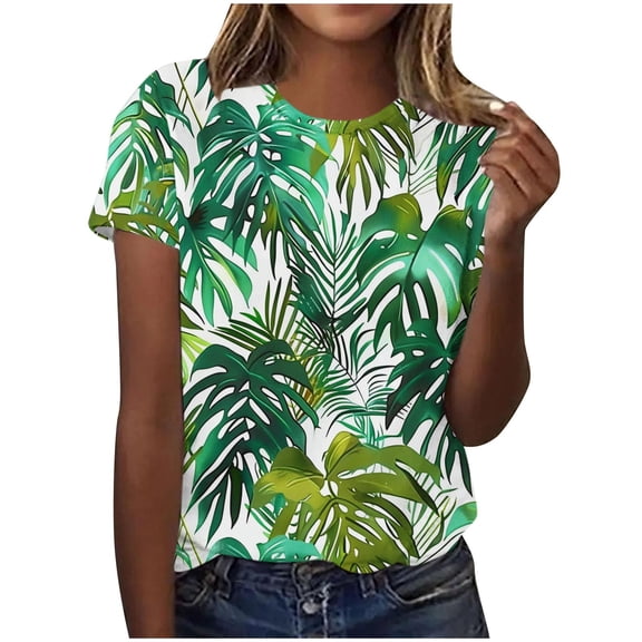 T Shirts for Women Fashionable Women's Casual Pullover Printed Short Sleeved Round Neck
