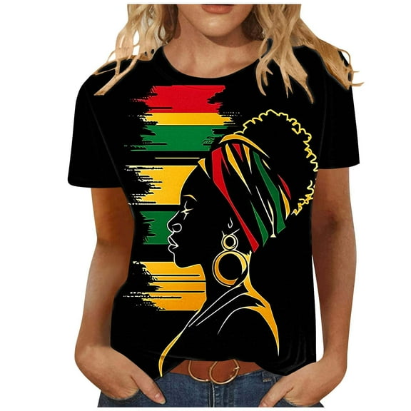 T Shirts for Women Ladies Independence Day Day Printed Round Neck Short Sleeve T-Shirt Loose