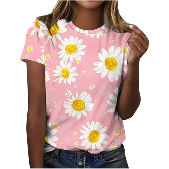 T Shirts for Women Women's Casual Letter Print Pullover Short Sleeve T-Shirt Shirt