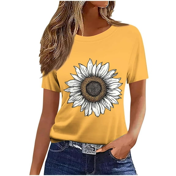 T Shirts for Women Women's Casual and Fashionable Printed T-Shirt with Round Neck and Short Sleeved