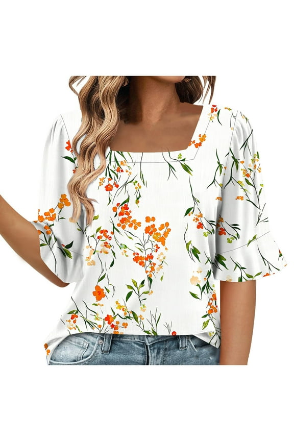 T Shirts for Women Women's Fashion Summer Printed Short Sleeve Round-Neck Blouses