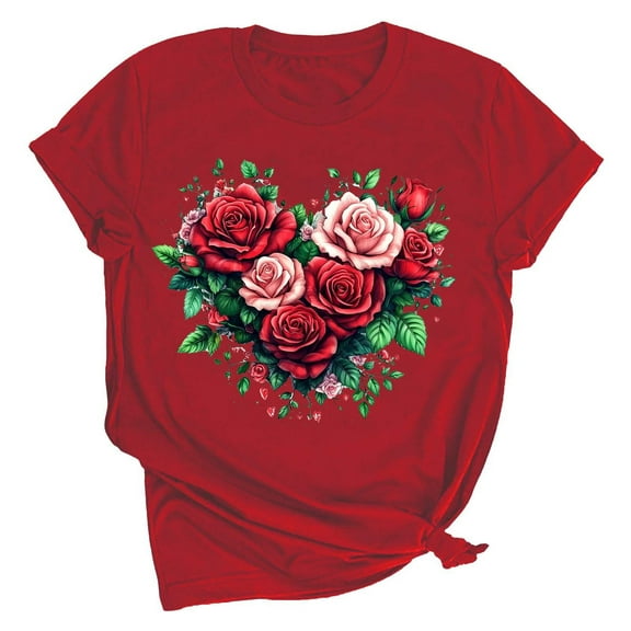 T Shirts for Women Women's Lover Love Printed T-Shirt Round Neck Short Sleeved