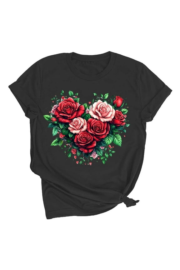 T Shirts for Women Women's Lover Love Printed T-Shirt Round Neck Short Sleeved