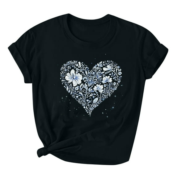 T Shirts for Women Women's Lover Love Printed T-Shirt Round Neck Short Sleeved
