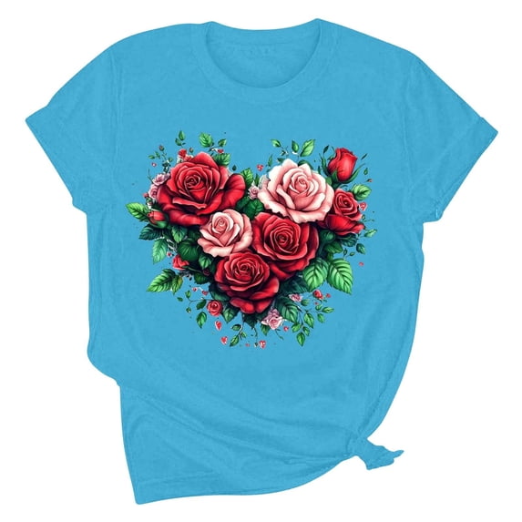 T Shirts for Women Women's Lover Love Printed T-Shirt Round Neck Short Sleeved