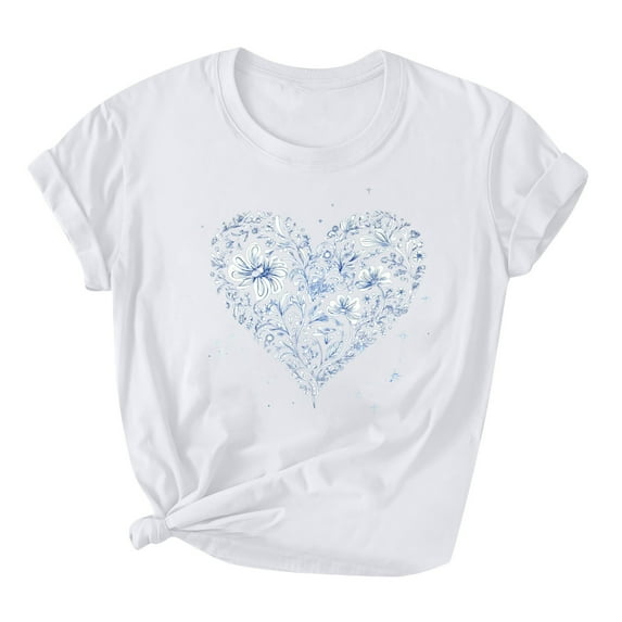 T Shirts for Women Women's Lover Love Printed T-Shirt Round Neck Short Sleeved
