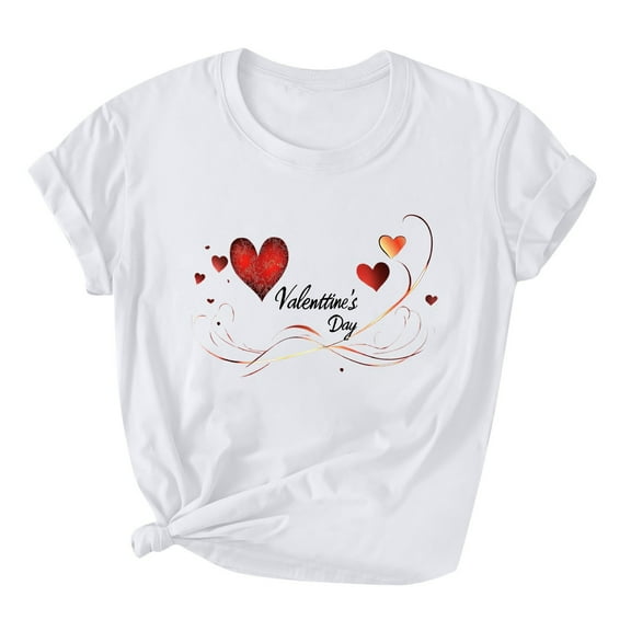T Shirts for Women Women's Lover Love Printed T-Shirt Round Neck Short Sleeved