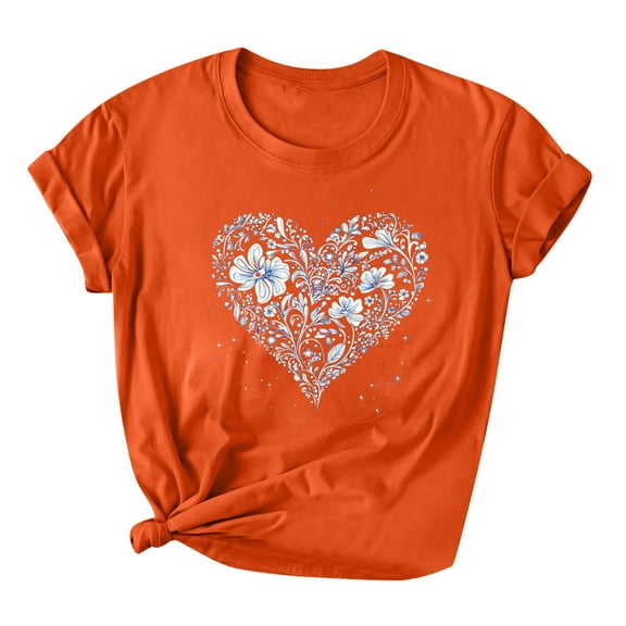 T Shirts for Women Women's Lover Love Printed T-Shirt Round Neck Short Sleeved