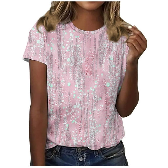 T Shirts for Women Women's New Casual Fashion Printed T-Shirt Crewneck Short-Sleeved