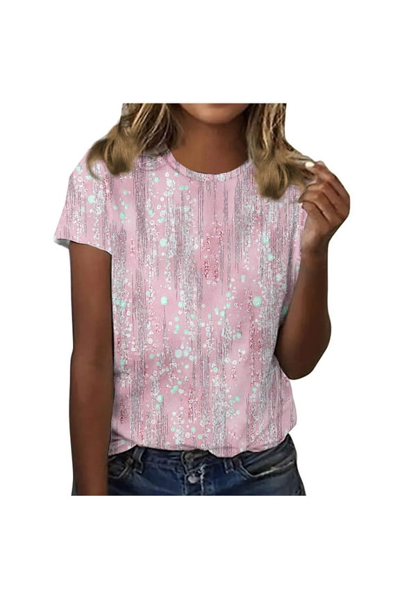 T Shirts for Women Women's New Casual Fashion Printed T-Shirt Crewneck Short-Sleeved