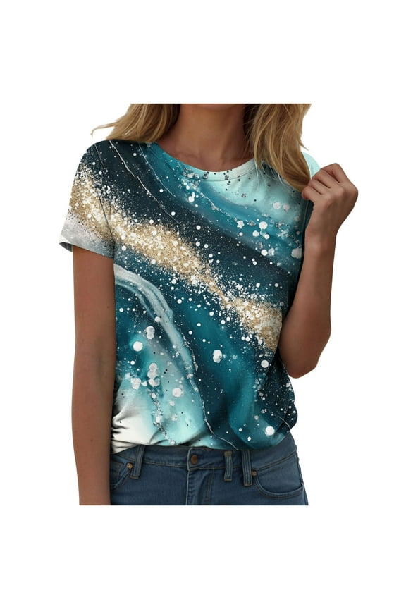 T Shirts for Women Women's New Casual Fashion Printed T-Shirt Crewneck Short-Sleeved