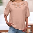 thumbnail image 1 of T Shirts for Women Cotton Women's Cotton And Linen V Neck Retro Embroidered Loose Casual Top, 1 of 9
