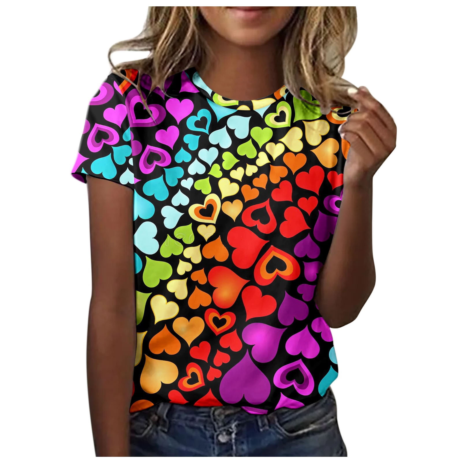 T Shirts for Women Crew Neck Colorful Floral Printed Short Sleeve ...