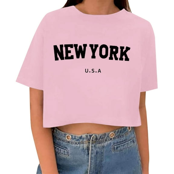 T Shirts for Women Crop Short Sleeve Printed Casual Summer Loose Womens Summer Tops Pink XXL