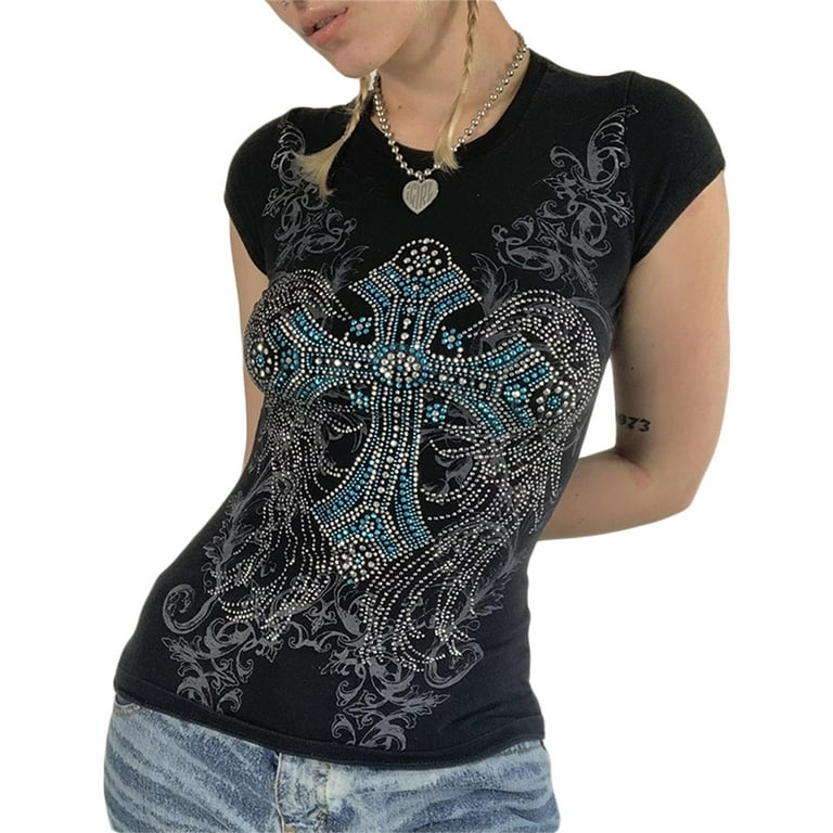 トップス 00s unknown l/s design cross wing grunge Cross Wing Grunge Cyber Y2K Style T-shirt - Etsy