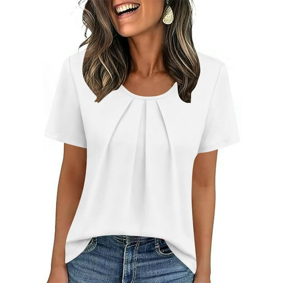 T Shirts for Women Fashion Casual Front Solid Color Round Neck Short Sleeve T-Shirts Top