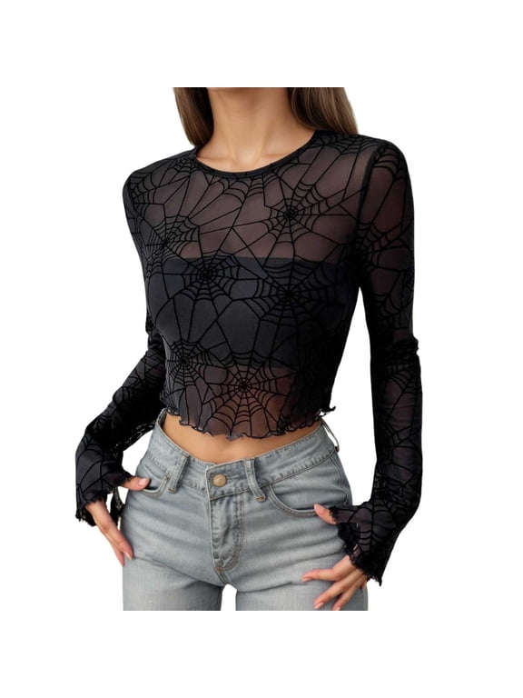 T Shirts for Women Gothic Sheer Comfy Soft Summer Casual Basic Fashion Going Out Tees Black L