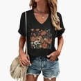 thumbnail image 1 of T Shirts for Women Graphic Floral Print V Neck Short Sleeve Loose Fit Tops for Summmer Casual Wear Graphic Tees for Women Black L, 1 of 4