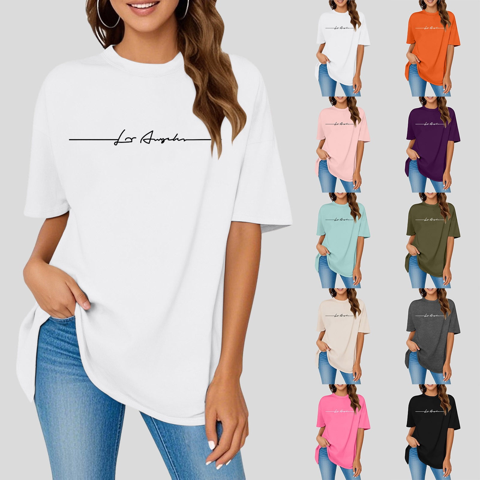 T Shirts for Women Graphic Letter Print Crew Neck Short Sleeve Tops for ...