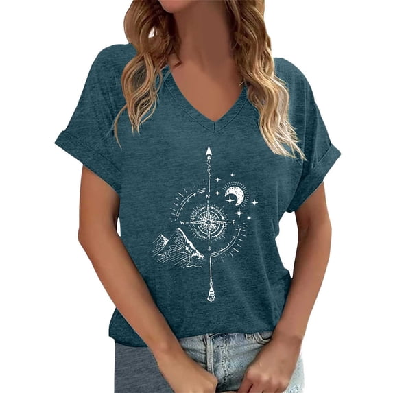 T Shirts for Women Graphic Print Short Sleeve Summer Tee V-Neck Fashion Casual Tops 2026