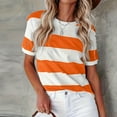 thumbnail image 1 of T Shirts for Women Graphic Tshirts Summer New European And American Border Stripe Print Round Neck Short Sleeve Casual T-Shirts Tops, 1 of 4